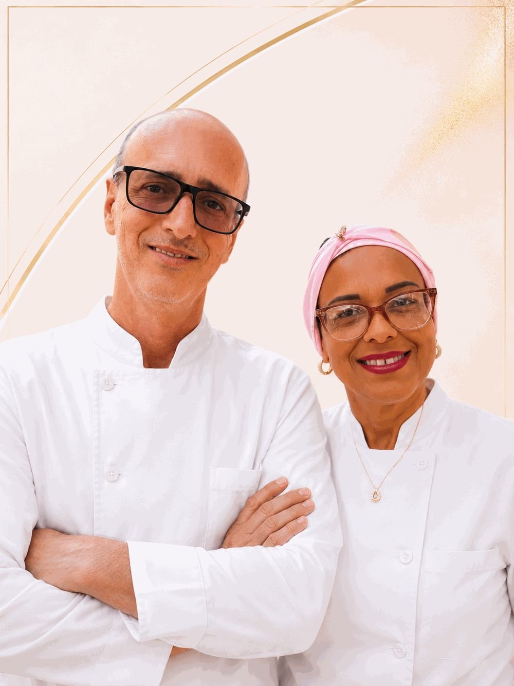 Fundadores da D'Lícias Gourmet de uniforme