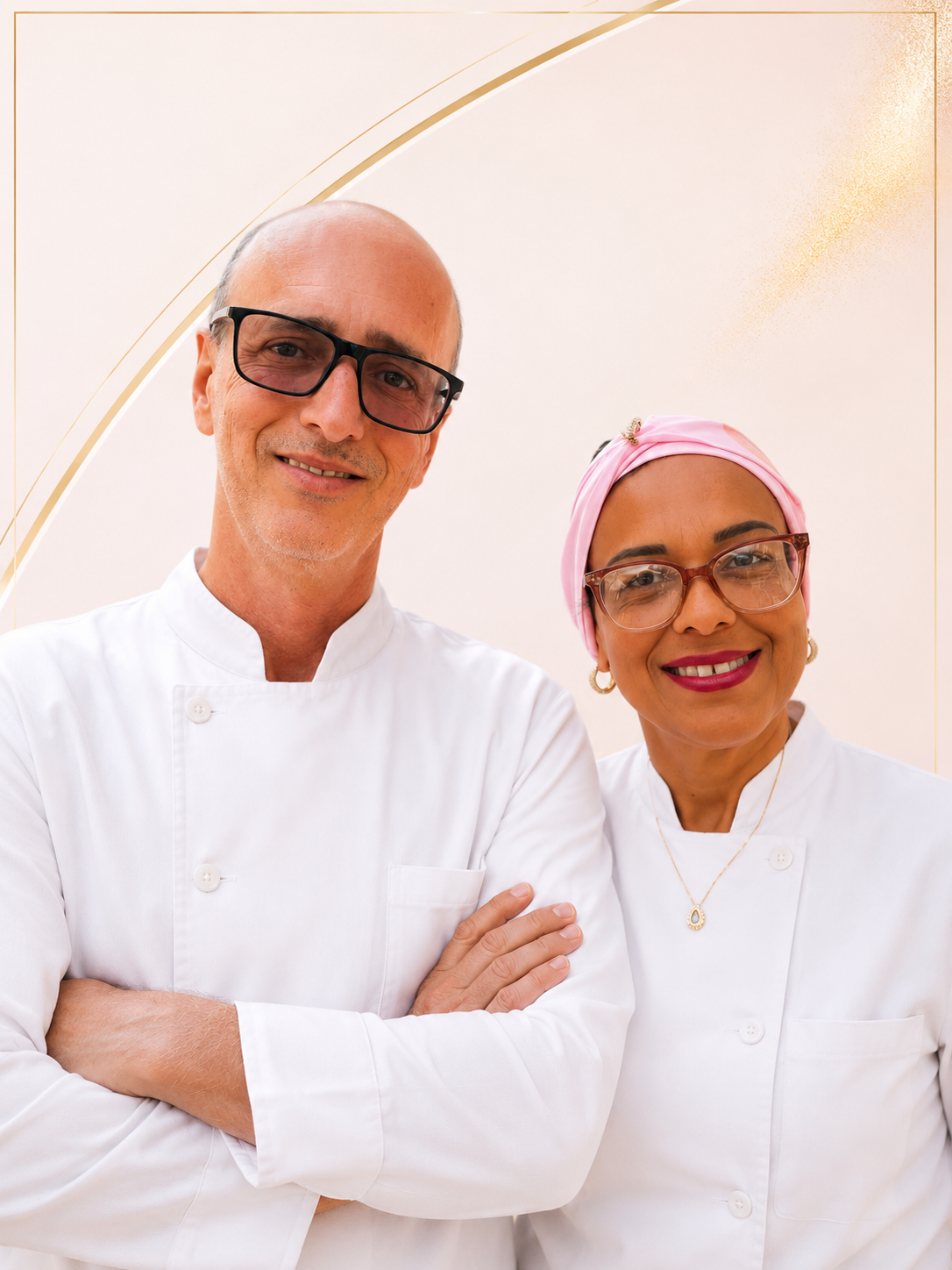 Fundadores da D'Lícias Gourmet de uniforme